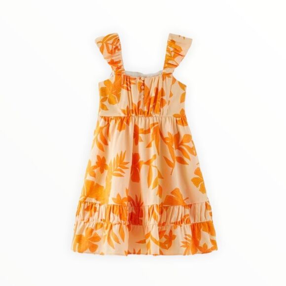 ZARA Kids | Orange | LINEN BLEND CUT OUT LEAF DRESS - Picture 3 of 7